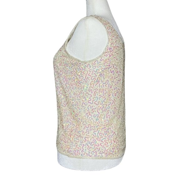 Vintage 90s Y2K 100% Silk White Going Out Top Sequins. Large. Bachelorette Fairy - Picture 3 of 10